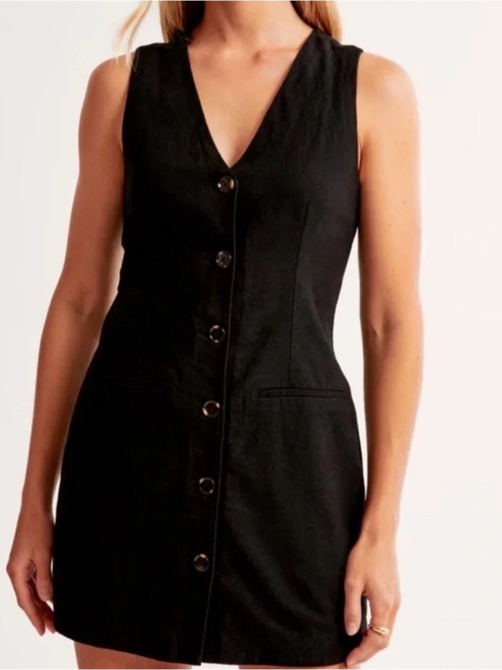 Abercrombie & Fitch Black Linen-Blend Button Dress